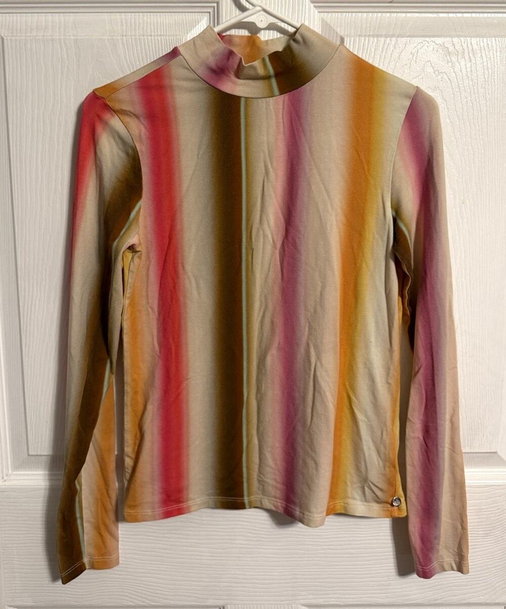 Scotch & Soda Women’s S Multicolor Gradient Striped Mock Neck Long Sleeve Top